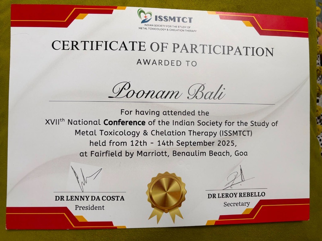 Certificate - ISSMTCT Metal Toxicology and Chelation Therapy